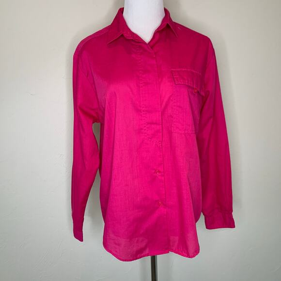 Cotton Blend Vintage Pink Button Up Blouse Medium - Picture 1 of 8